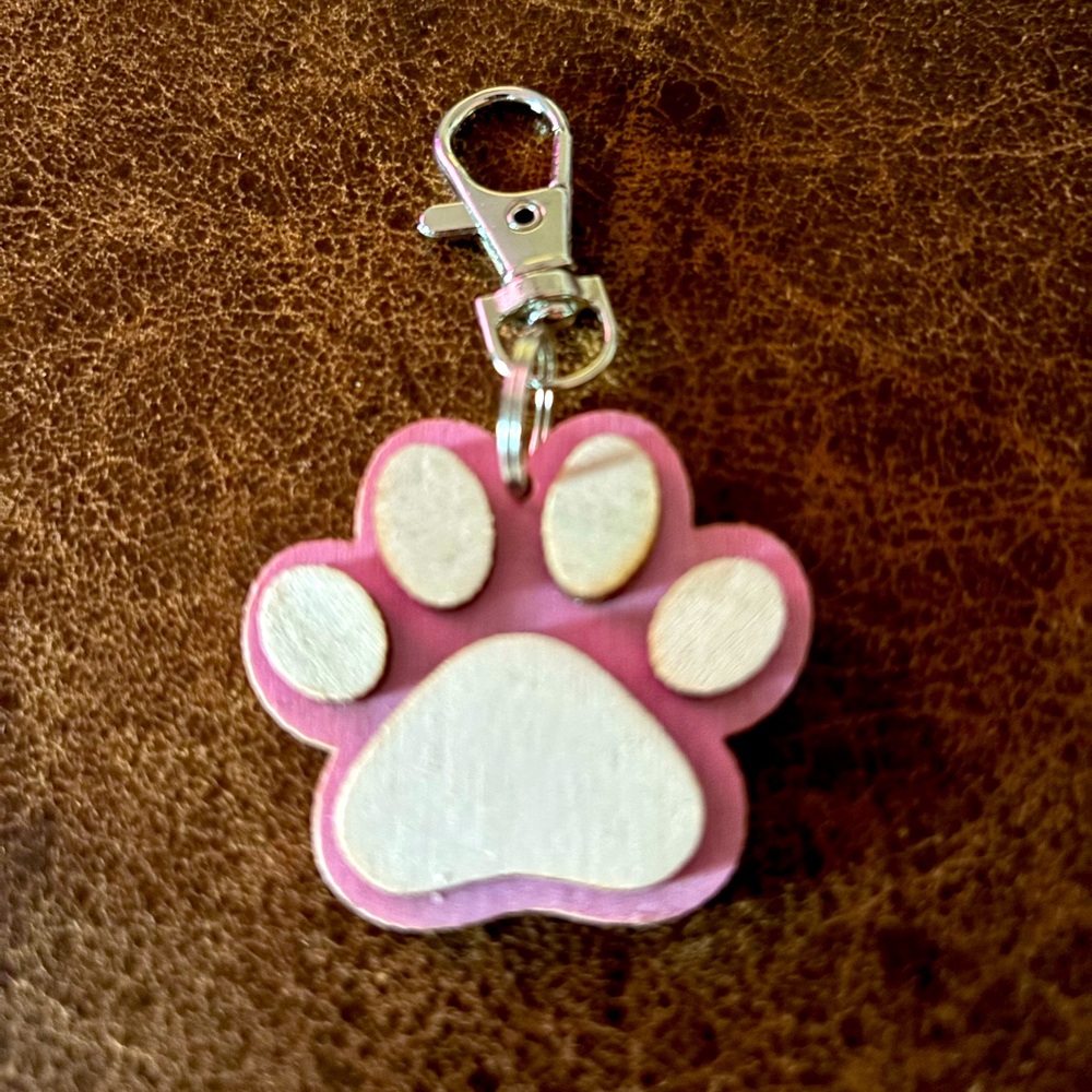 Pink Paw Wooden  Print Keychain